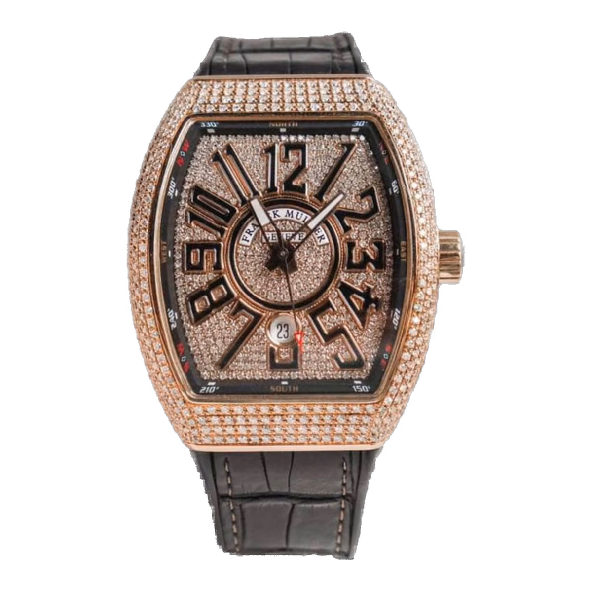 Franck Muller Vanguard V45 18K Rose Gold Full Diamond 45mm 